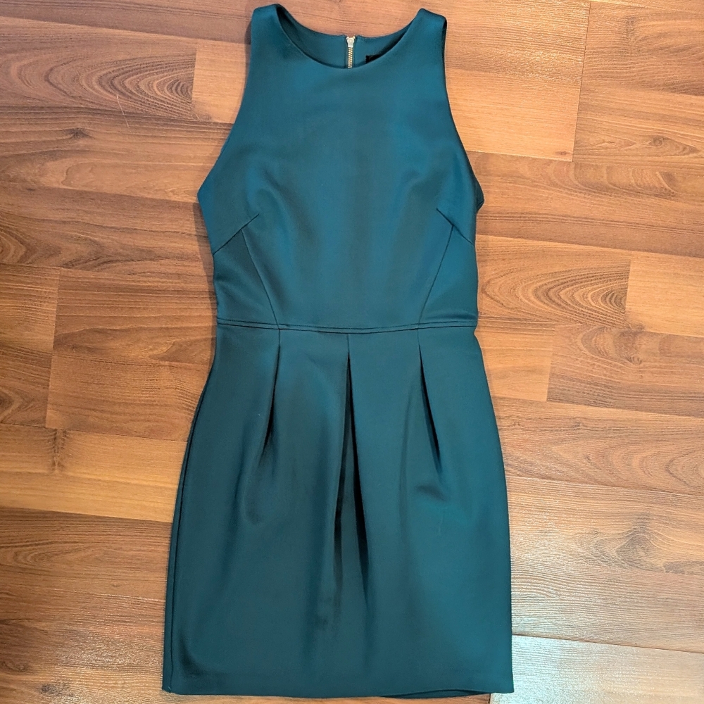 Fitted pleated Teal Sleeveless mini Dress
